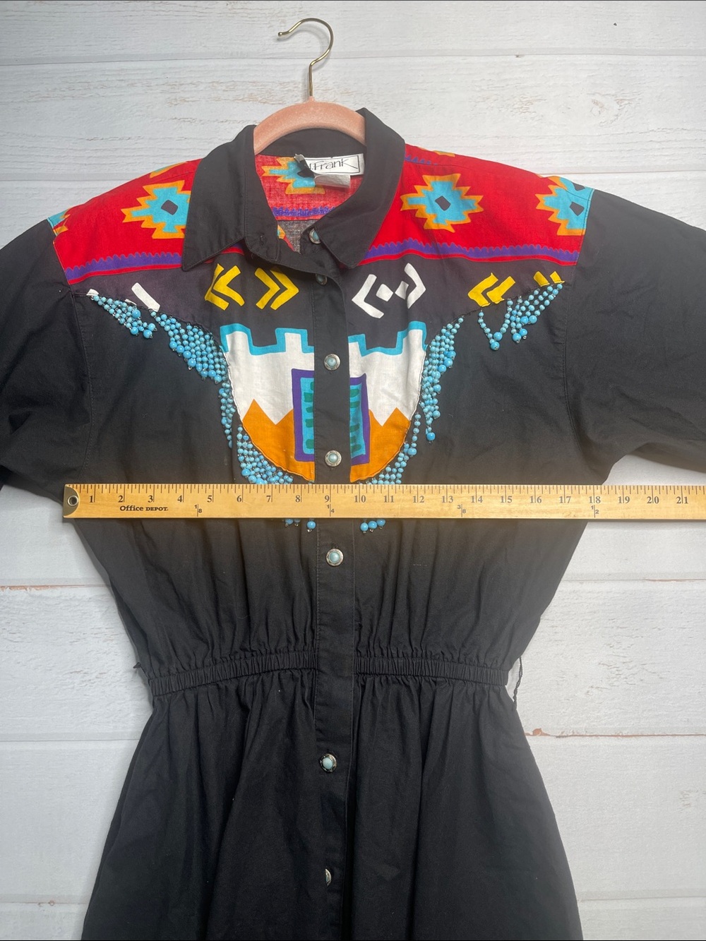 90s Western Dress 10 D. Frank USA Rodeo Queen Cowgirl Vintage Black Beads Fringe - Picture 12 of 15